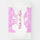 Roze voeg koppelnaam datum monogram glitter sparkl spandoek (Verticaal)