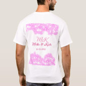 Roze voeg koppelnaam datum monogram glitter sparkl t-shirt (Achterkant)