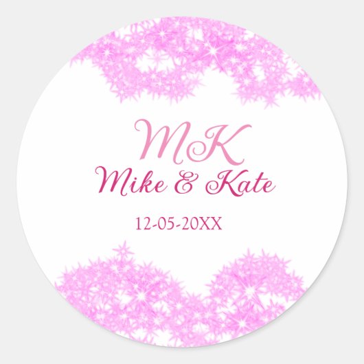 Roze voeg stel naam datum monogram glitters schitt ronde sticker (Voorkant)