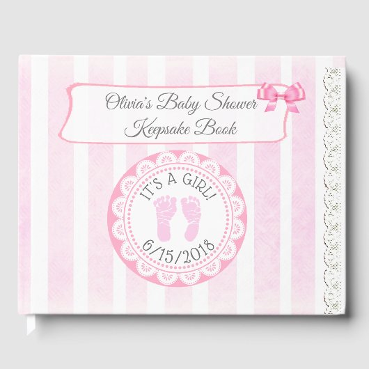 Roze voetafdruk Baby shower Guestbook Keepslag Gastenboek (Voorkant)