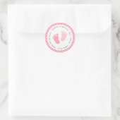 Roze Voetafdruk Baby shower Retouradreslabel Ronde Sticker (Tas)