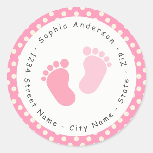 Roze Voetafdruk Baby shower Retouradreslabel Ronde Sticker (Voorkant)