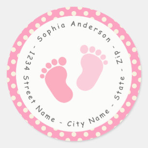 Roze voetafdruk Baby shower Return Address Label