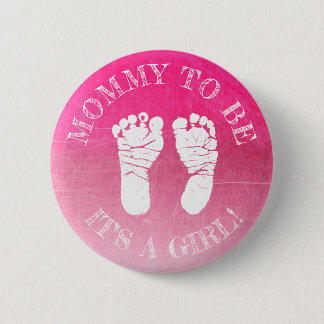 Roze Voetafdruk Meisje Baby shower Button