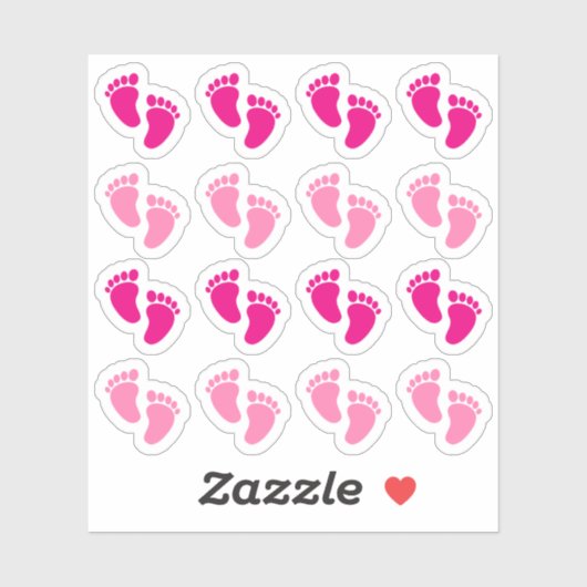 Roze voetafdruk van baby meisje aankondiging geboo sticker (Vel)