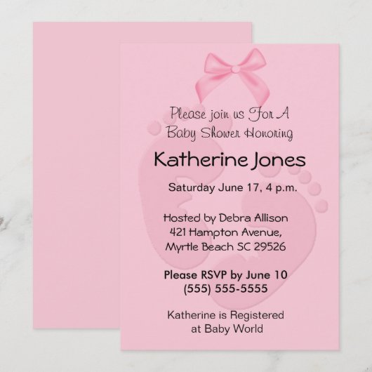 Roze Voetafdrukken Baby Douche Uitnodigingen (Voorkant / Achterkant)