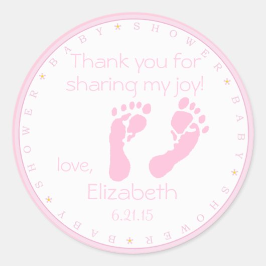 Roze Voetafdrukken Baby shower Ronde Sticker (Voorkant)
