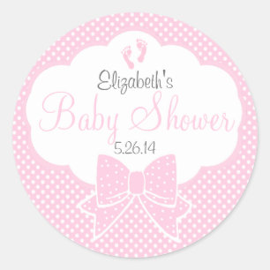 Roze voetafdrukken Bow en Baby shower Zwitserse St Ronde Sticker