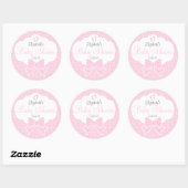 Roze Voetafdrukken Bow en Zwitserse Stippen Baby s Ronde Sticker (Vel)
