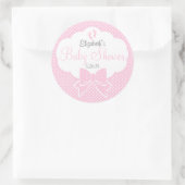 Roze Voetafdrukken Bow en Zwitserse Stippen Baby s Ronde Sticker (Tas)