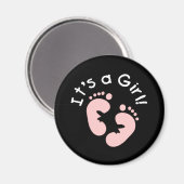 Roze voetafdrukken Het is een meisje Magneet (Voorkant / Achterkant)