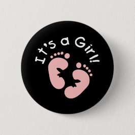 Roze voetafdrukken Het is een meisje Ronde Button 5,7 Cm