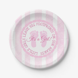 Roze voetafdrukken Meisjes Baby shower Papier Bord