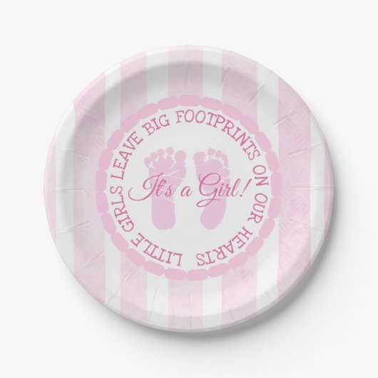 Roze voetafdrukken Meisjes Baby shower Papier Bord (Voorkant)