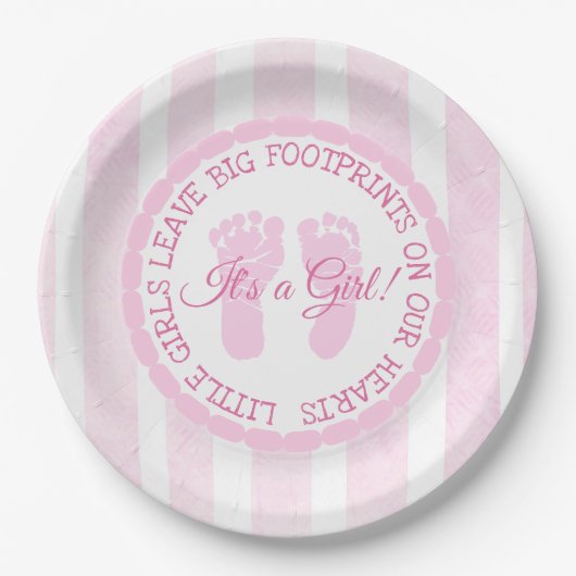 Roze voetafdrukken Meisjes Baby shower Papier Bord (Voorkant)
