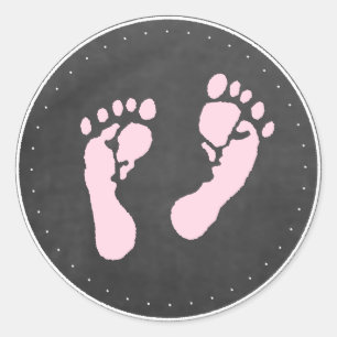 Roze voetafdrukken ronde sticker