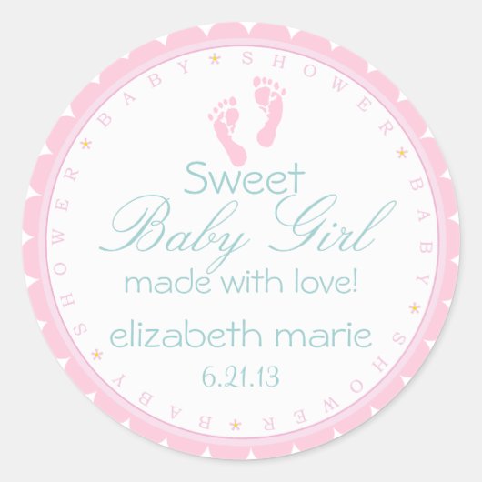 Roze Voetafdrukken Sweet Baby Meisje Ronde Sticker (Voorkant)