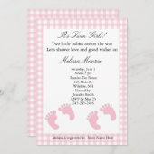 Roze voetafdrukken Twins Shower-uitnodiging Kaart (Voorkant / Achterkant)