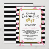 Roze Voetafdrukken Zwart & Goud Tweeling Naming Ce Kaart (Voorkant / Achterkant)