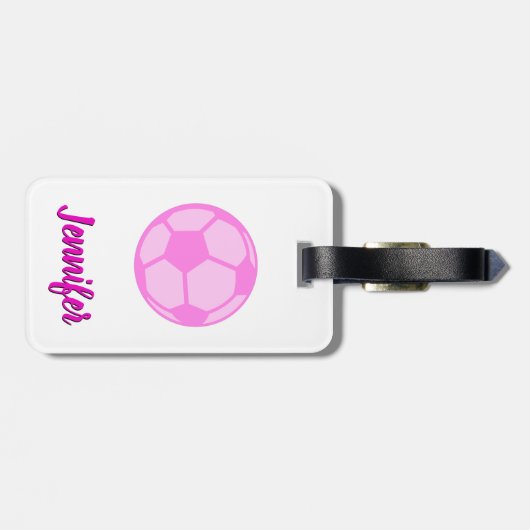 Roze Voetbal Aangepaste naam Bagagelabel (Achterkant horizontaal)