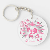Roze voetbal blowout meisjes jersey nummer sleutelhanger (Voorkant)