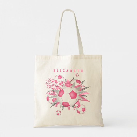 roze voetbal blowout meisjes naam tote bag (Achterkant)