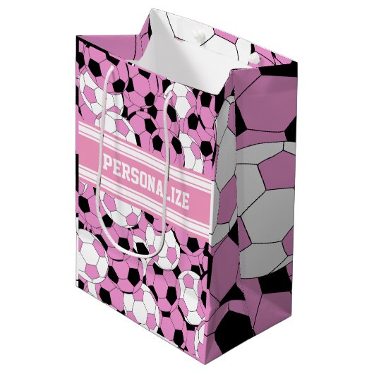 Roze Voetbal Collage Medium Cadeauzakje (Voorkant Gekanteld)