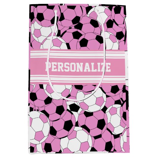 Roze Voetbal Collage Medium Cadeauzakje (Voorkant)