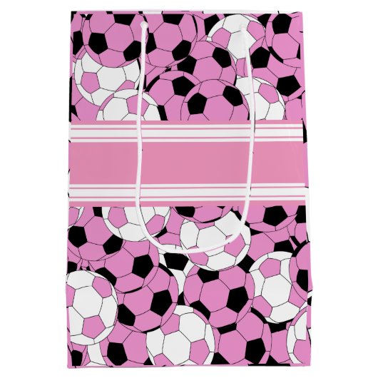 Roze Voetbal Collage Medium Cadeauzakje (Achterkant)