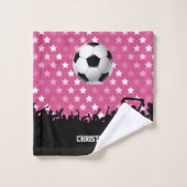 Roze Voetbal en ventilatoren Bad Handdoek (Wasdoekje)
