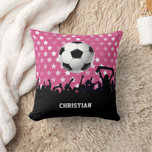 Roze Voetbal en ventilatoren Kussen