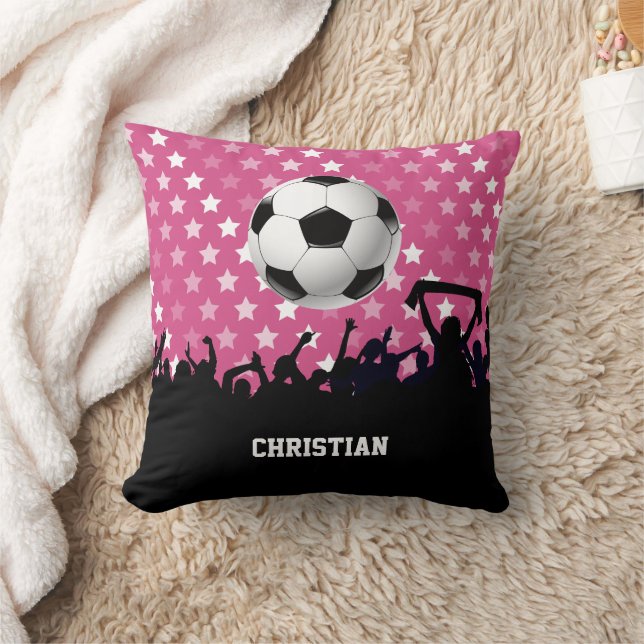Roze Voetbal en ventilatoren Kussen (Deken)
