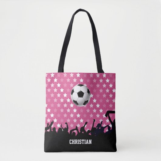 Roze Voetbal en ventilatoren Tote Bag (Voorkant)