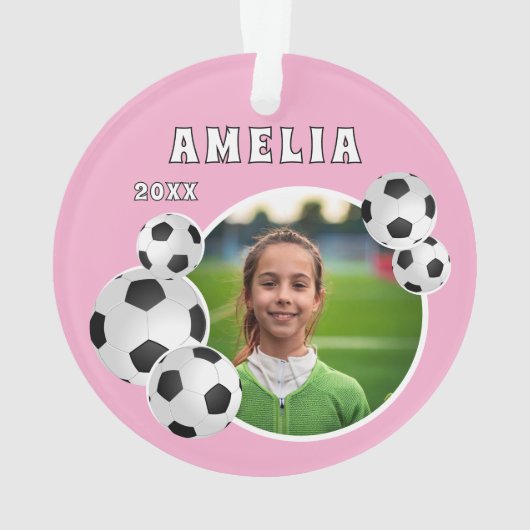 Roze Voetbal Football Sportfoto Ornament (achterkant)