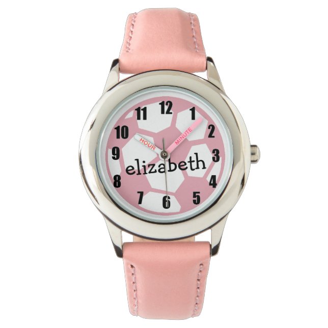 Roze Voetbal Horloge (Voorkant)