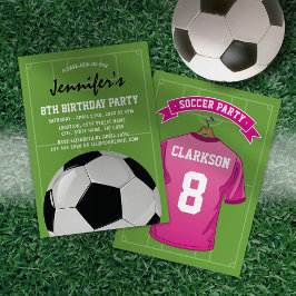 Roze Voetbal Kids Verjaardagsfeest Uitnodiging