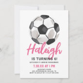 Roze Voetbal Meisje Verjaardag Uitnodiging (Voorkant)