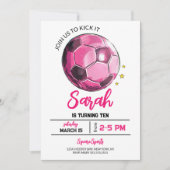 Roze Voetbal Meisje Verjaardag Uitnodiging (Voorkant)