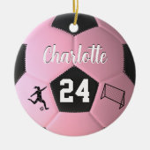 Roze Voetbal Meisjes Gepersonaliseerde Naam Gift Keramisch Ornament (Voorkant)