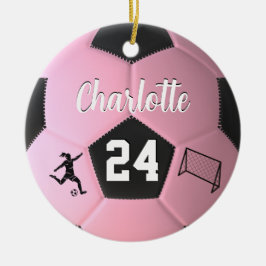 Roze Voetbal Meisjes Gepersonaliseerde Naam Gift Keramisch Ornament