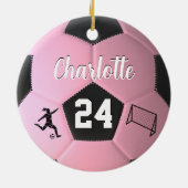 Roze Voetbal Meisjes Gepersonaliseerde Naam Gift Keramisch Ornament (Achterkant)