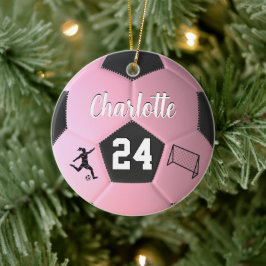 Roze Voetbal Meisjes Persoonlijke Naam Cadeau  Keramisch Ornament