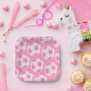 Roze Voetbal Schroefbal Grafische Party Papieren Bordje