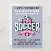 Roze Voetbal Theme Birthday Party Invitations (Voorkant)