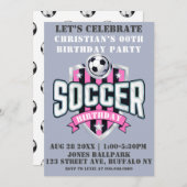 Roze Voetbal Theme Birthday Party Invitations (Voorkant / Achterkant)