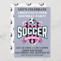 Roze Voetbal Theme Birthday Party Invitations