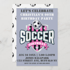 Roze Voetbal Theme Birthday Party Invitations