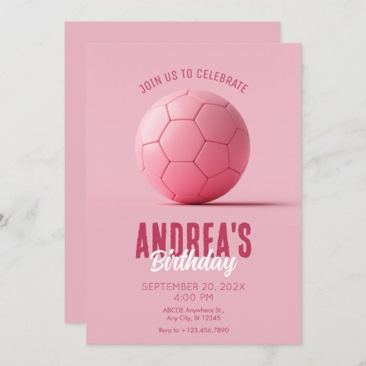 Roze voetbal verjaardag kaart (Voorkant / Achterkant)