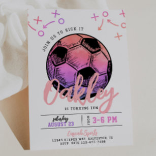 Roze Voetbal Verjaardag Uitnodiging