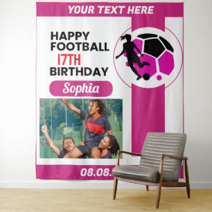 Roze Voetbal Verjaardag, Voetbal Meisje Speler Wandkleed